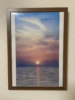 夕日風景画 木製フレーム付き　A4サイズ