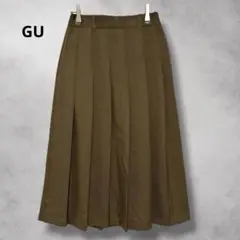 【ジーユー】GU（S）プリーツミディスカート/ひざ丈/オリーブ/無地/シンプル