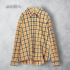 【autdex】　メンズ　チェック柄　シャツ　コットン100% オレンジ　洗える