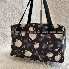 美品⭐︎ピンクハウス　バラ＆リボン柄黒ボストンバッグ