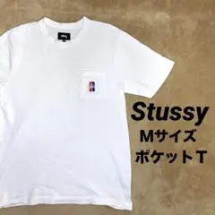 Stussy ポケット付き Tシャツ ホワイト トリコロール Mサイズ