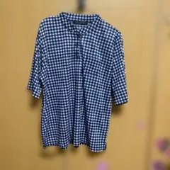 ネイビー・ホワイトチェック シャツ　未使用L