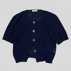 Saint Joie♡半袖ニットカーディガン　リネン混　羽織り　ネイビー　L
