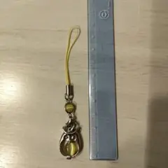 フクロウ キーホルダー 根付け 黄色