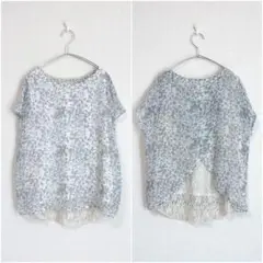 セポ　バックレース重ね着風ブラウス　レオパード　半袖　レイヤード風　M