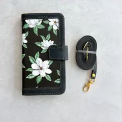 ☆iPhone X iPhoneXsケース 手帳型 花柄 ブラック カバー
