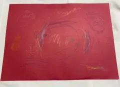 クレヨン画 抽象的な顔 A4サイズ　子どもアート