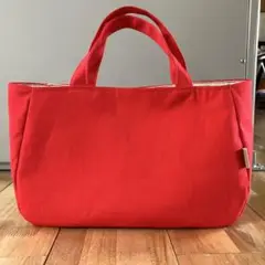 帆布トートバッグ ハンドメイド レッド ボトルホルダー付き