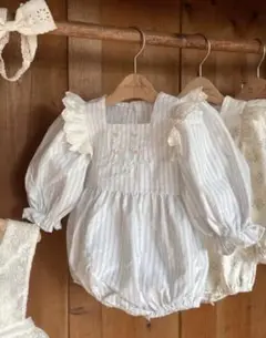anneshirley ロンパース　ストライプ　水色　秋服　春服　長袖　未使用