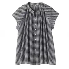 ☆新品☆ 無印良品 フレンチスリーブブラウス 黒チェック Sサイズ