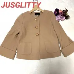 JUSGLITTY ノーカラー ショート丈 ウール ジャケット