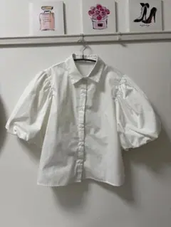 神戸レタス ホワイト パフスリーブ ボタンダウンシャツ