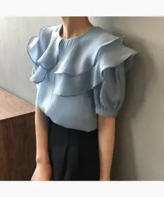 WEMALL フリルカラー 半袖 プルオーバー M