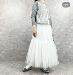 【美品】ニットレースカーディガン(グレー)