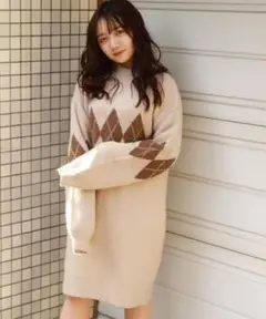 après jour アーガイル柄ニットワンピース