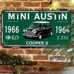 オースチン ミニ クーパー Mini Cooper ナンバープレートブリキ看板