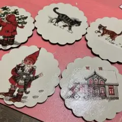 クリスマスデザイン 木製コースター 5枚セット