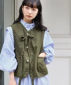 FREAK'S STORE リボンベスト　オリーブ