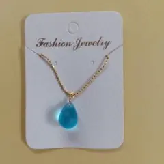 【新品未使用】チェコドロップのネックレス アクアマリンフロスト