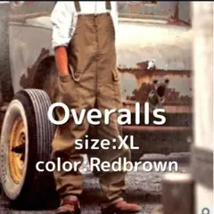 オーバーオール メンズ オールインワン つなぎ サロペット 赤茶色 XL