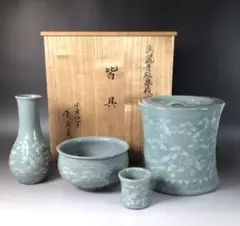Ｒ７６５　水指　『青珍窯　梁命煥造』『高麗青磁水指』　共箱　茶道具 R765 水指 『青珍窯 梁命煥造』『高麗青磁水指』 共箱