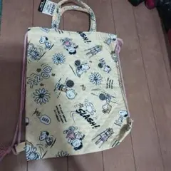 新品スヌーピー 巾着袋 キルティング イエロー