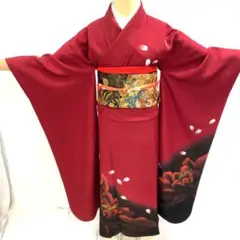 【振袖6】着物 振袖 正絹 袷 着物 牡丹 赤紫 単品販売 ~162.5cm