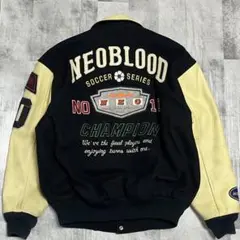 90s NEO BLOOD TOKYO 刺繍ロゴ レザー切替 スタジャン NEO BLOOD TOKYO スタジャン 牛革 革ジャン 90s Y2K 黒（Liugoo