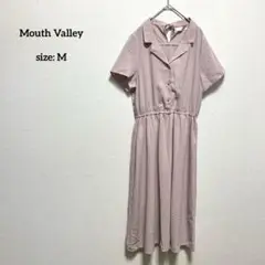 美品 マウスバレー スキッパーシャツワンピース パールボタン くすみピンク