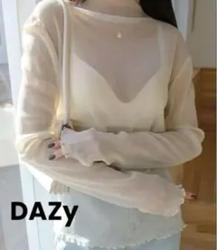 Dazy 長袖 ハイネック シアー カットソー トップス【Ｌ】ラメ ベージュ