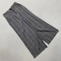 グレンチェック ワイドパンツ グレーハイウエスト Lサイズ