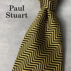 美品 Paul Stuart ジャガード ヘリンボーン ストライプ ネクタイ 金