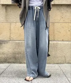 38 新品タグ付き DOUDOU デニムワイドイージーパンツ