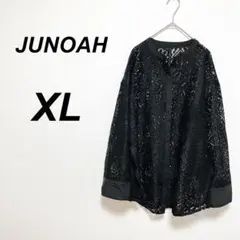 ⭐️ジュノア⭐️レースノーカラーシャツ　ブラック　XL 上品　重ね着　フェミニン