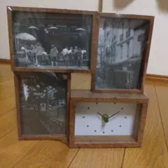 【新品　未使用品】写真立て　フォトフレーム　インテリア　ウッド調　時計付き