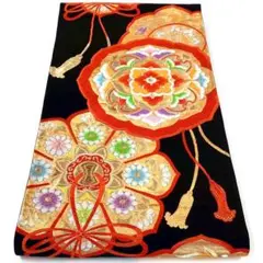 ［4304］袋帯 未使用 鏡裏面吉祥 刺繍 未仕立て 正絹 着物 フォーマル 黒