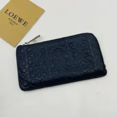 美品✨ロエベ アナグラム リピート 型押し カードケース コインケース ネイビー
