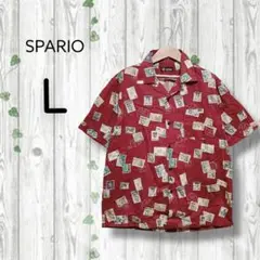 スパリオ　SPARIO　アロハシャツ　柄　切手　スタンプ　リネン　大きい　赤
