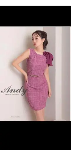 Andy ワンショルダーリボンドレス ピンク系