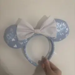ディズニー 水色ハート スパンコール カチューシャ