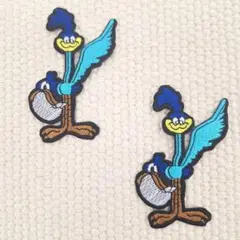 刺繡ワッペン　キャラクター　鳥　青　２枚セット　特価