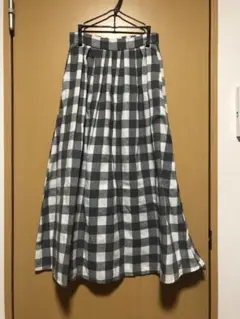 ehka sopo フレアロングスカート グレーとホワイトチェック