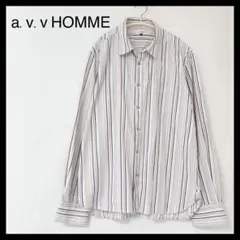 アーヴェヴェオム メンズ 長袖 シャツ ストライプ 綿 ホワイト M