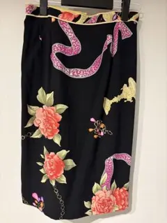 LEONARD FASHION タイトスカート 黒 花柄