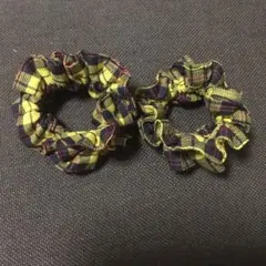 ハンドメイド　チェック柄　シュシュ　2点