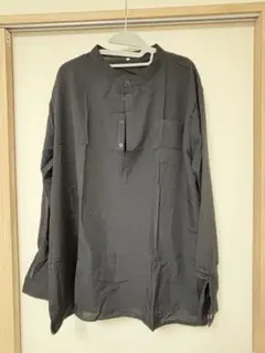 新品【大きいサイズ2XL】プルオーバーヘンリーネックワイシャツ　黒