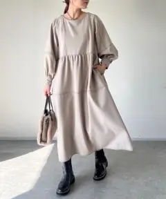 ✨美品✨ un dix cors 前後2WAY配色ステッチワンピース　ベージュ