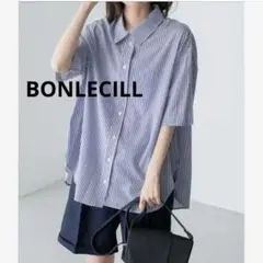 BONLECILL　メンズライク半袖オーバーシャツ　ストライプ　送料込み