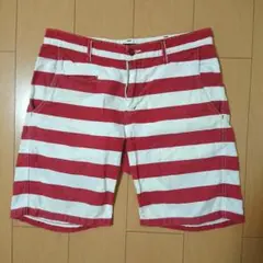日本製 JOHNBULL 綿 麻 混 ショートパンツ Lサイズ ボーダー リネン