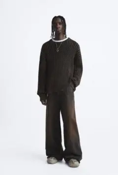 ZARA グラデーション　テクスチャーセーター　Lサイズ ブラウン